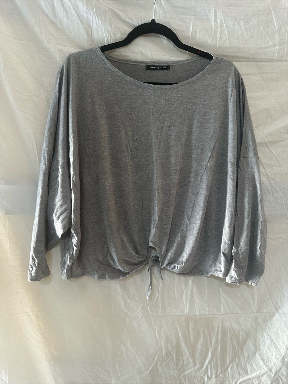Do everything in love Soft Gray Tie-Front Long Sleeve Top